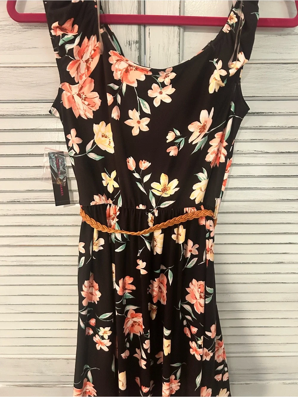 No Boundaries Black Tank with Pink Floral Accents